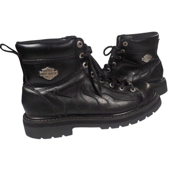 Y2K VTG Harley Davidson Men's Flame Boots Moto Biker Gothic Mid Calf Black Sz 10 - Picture 1 of 8